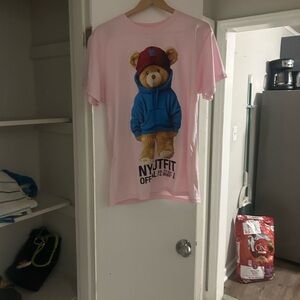 Pink Teddy Bear Graphic Short Sleeve Tee - Unbranded